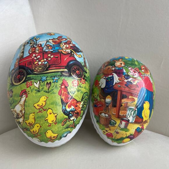 Rare Vintage German Nestler Paper Mache Easter Bunny Egg Candy Holder Set of (2) - Picture 1 of 10
